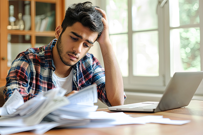 Man looking stressed about taxes