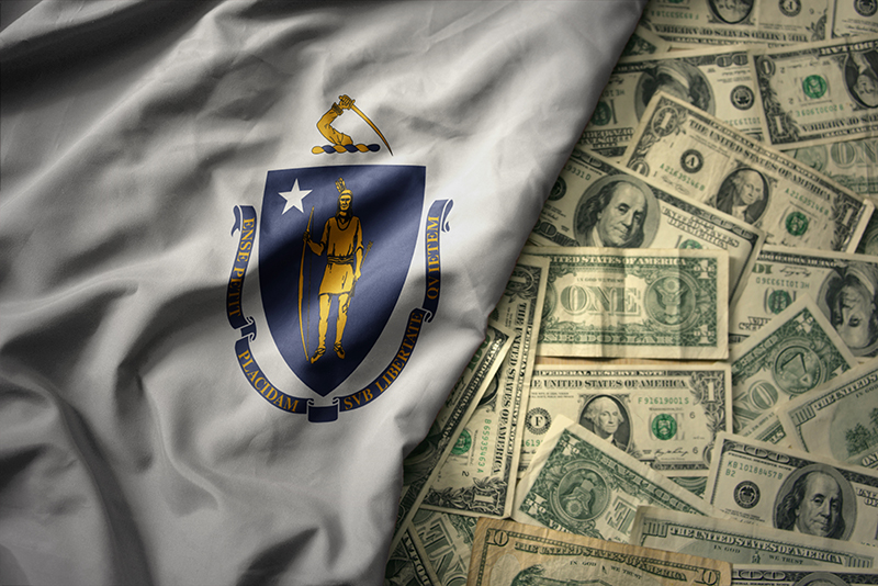 Massachusetts flag next to money