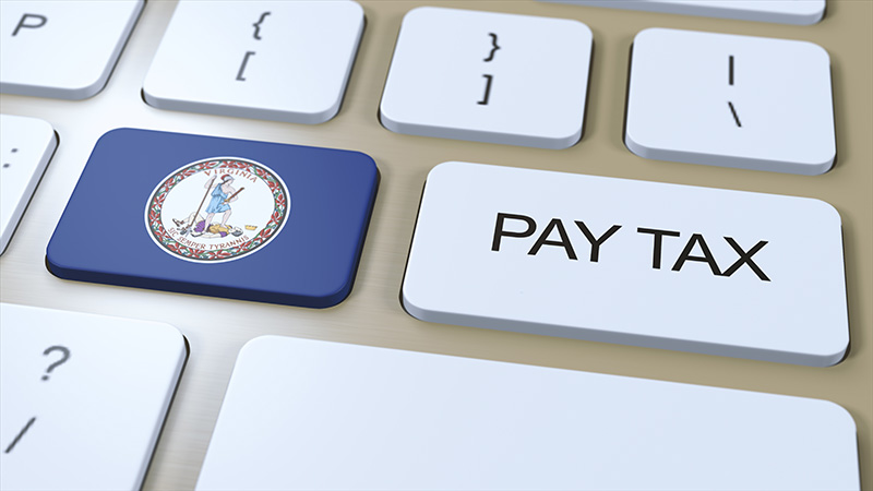 Virginia and Pay Tax buttons on a keyboard