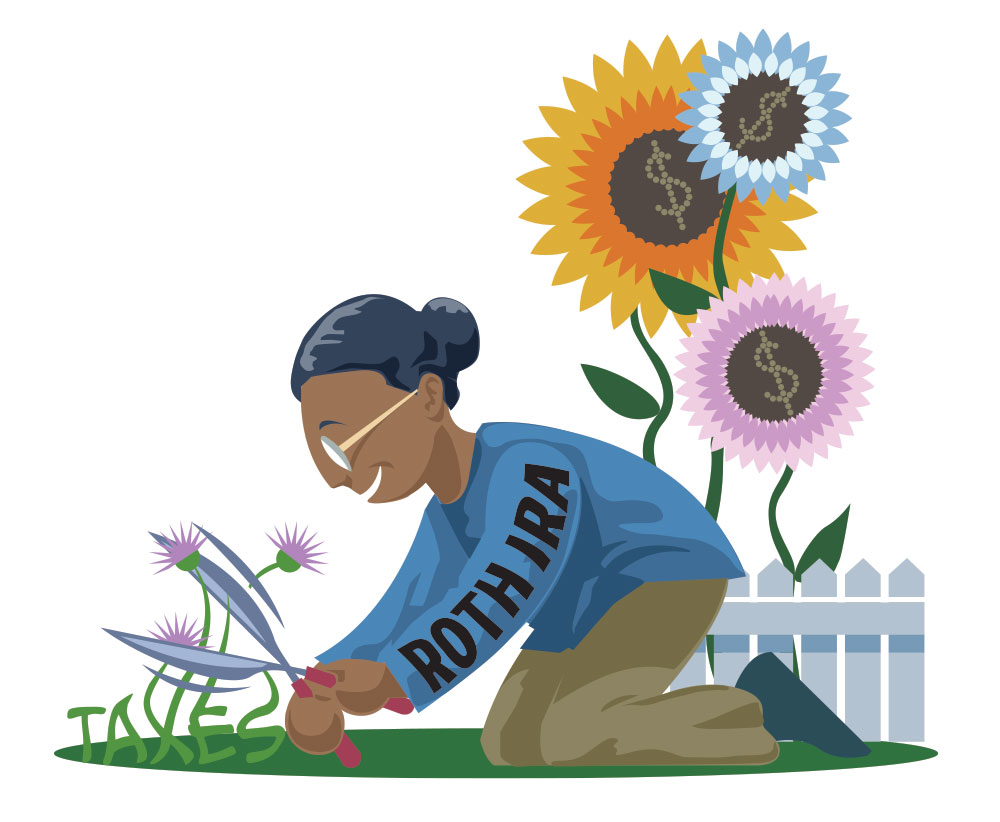 woman gardening and thinking about her Roth IRA growth