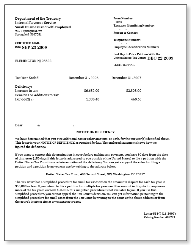 IRS Audit Letter 531-T - Sample 1