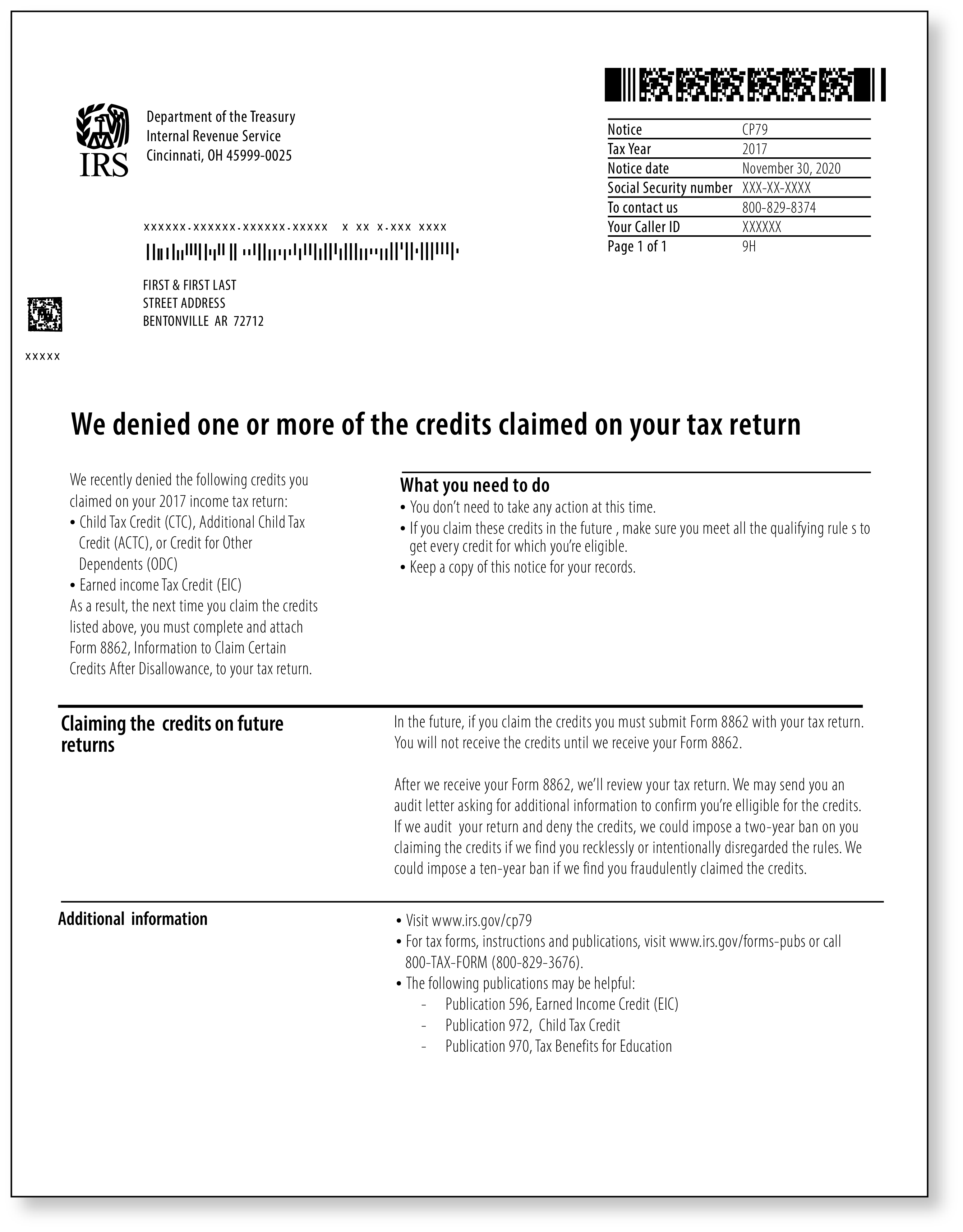 IRS Audit Letter CP79 - Sample 1