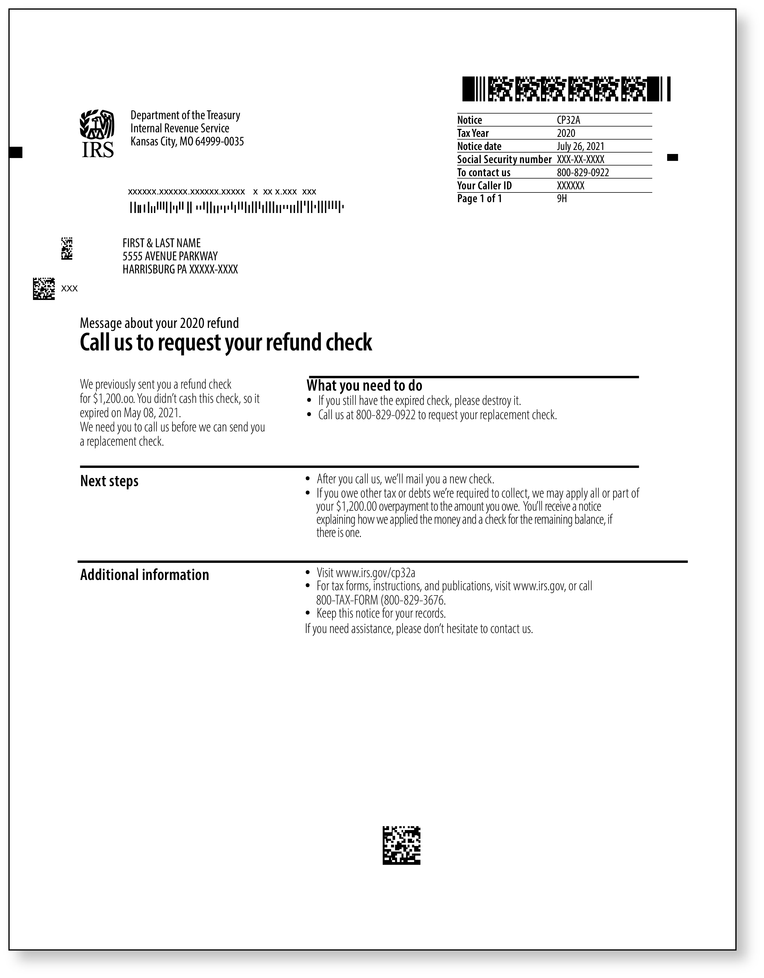 IRS Audit Letter CP32A – Sample 1