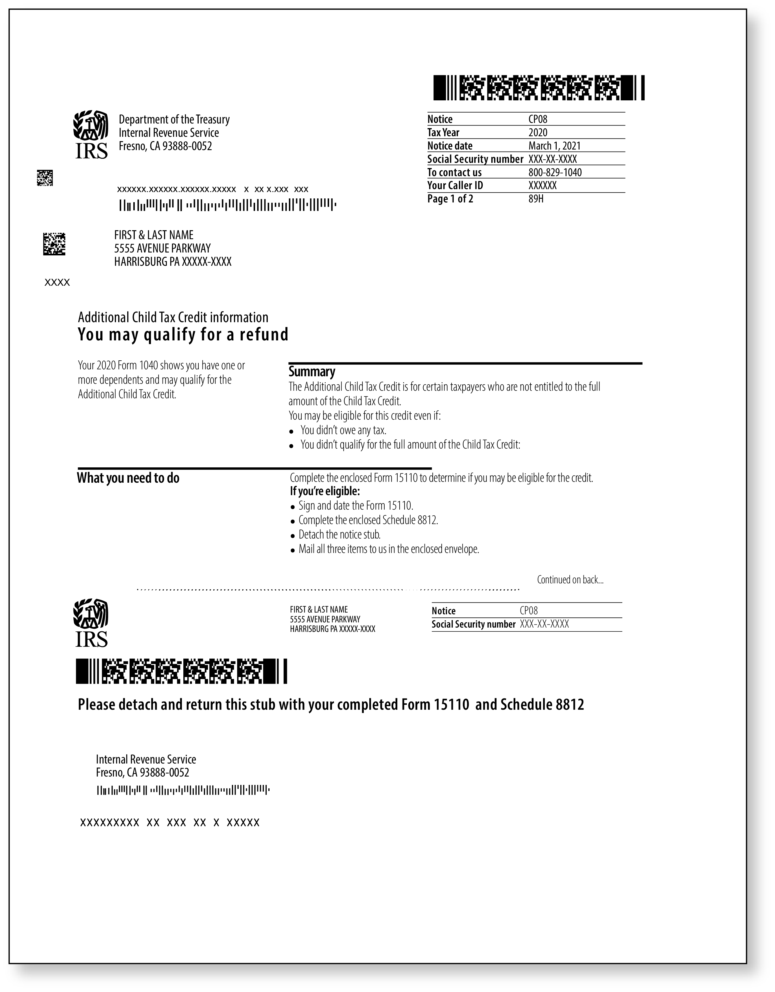 IRS Audit Letter CP08 - Sample 1