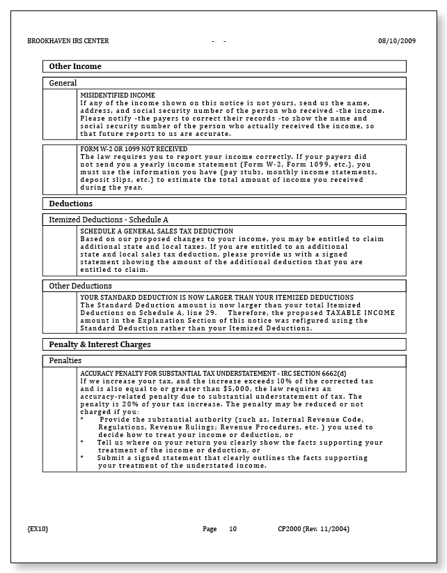 IRS Audit Letter CP2000 - Sample 7