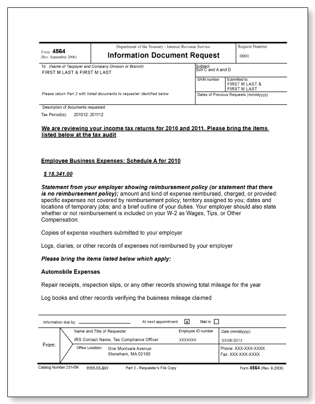 IRS Audit Letter 3572 - Sample 1