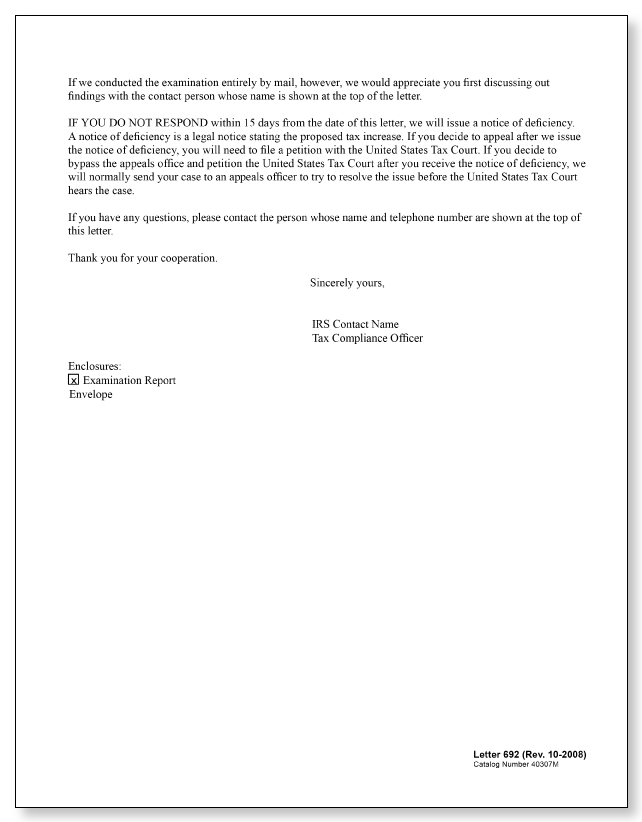 IRS Audit Letter 692 - Sample 1 