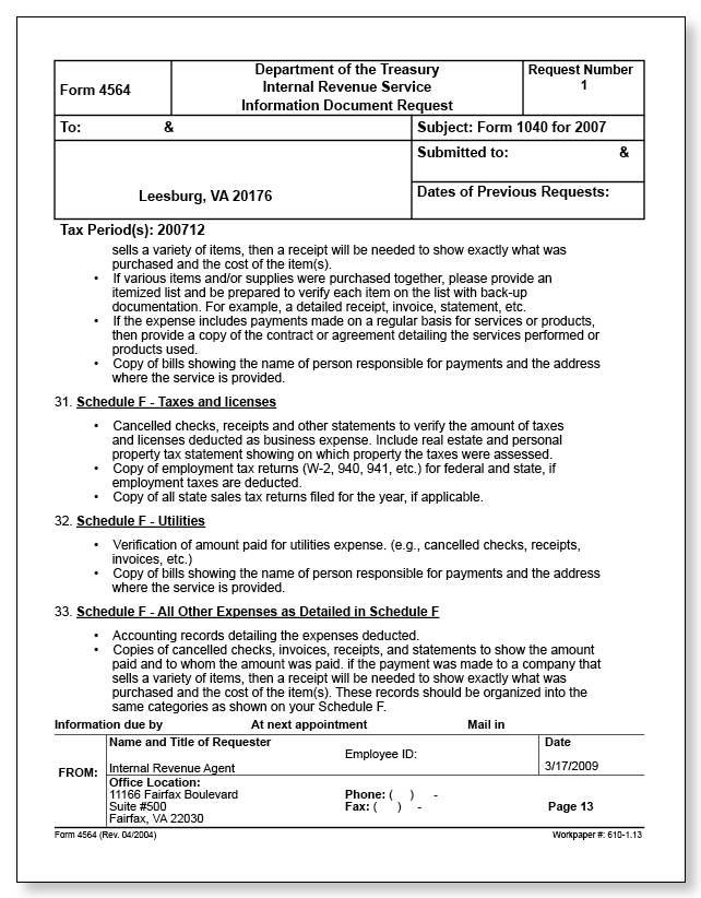 IRS Audit Letter 2205-A - Sample 11