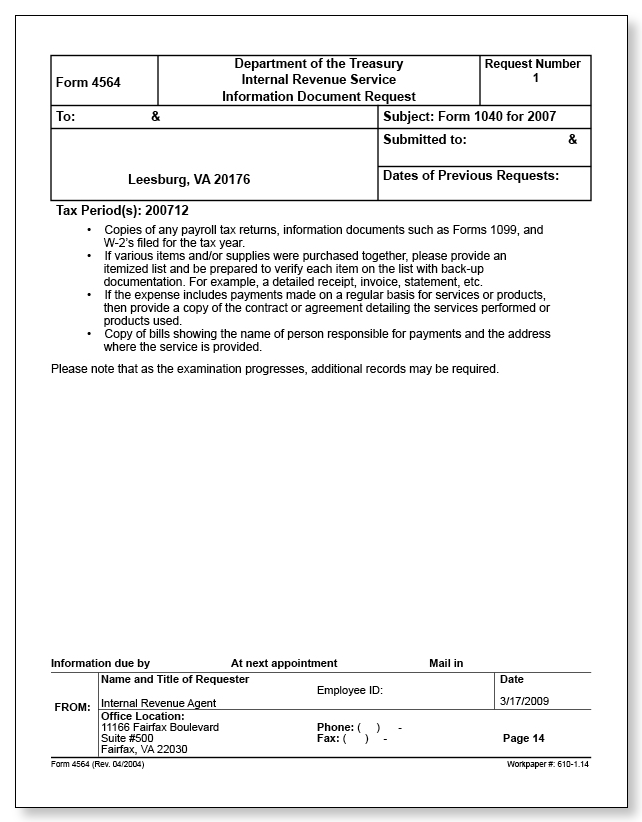 IRS Audit Letter 2205-A - Sample 11