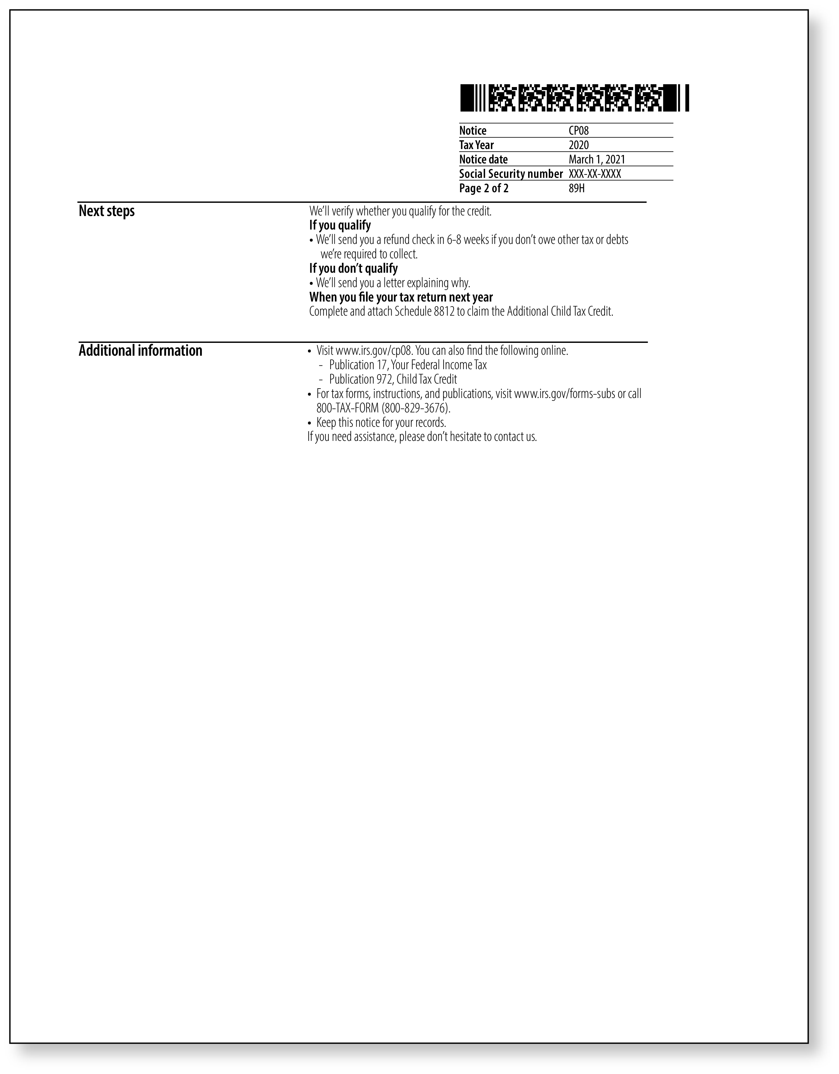 IRS Audit Letter CP08 – Sample 1