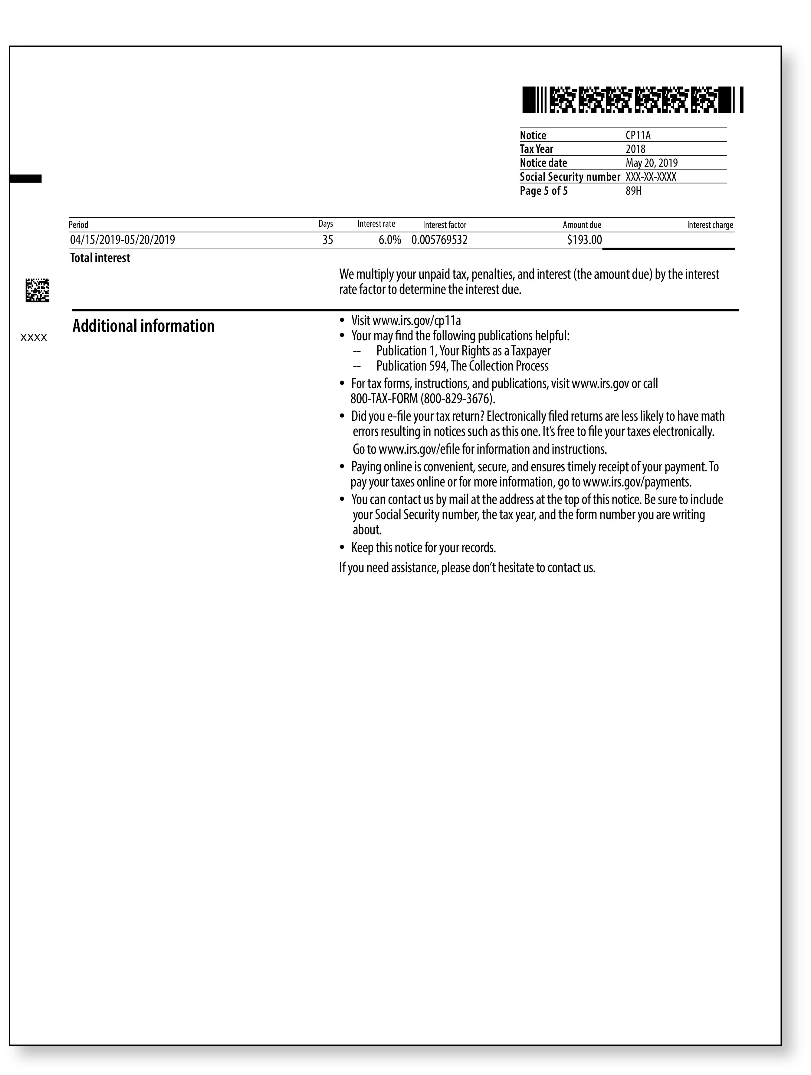 IRS Audit Letter CP11A – Sample 1
