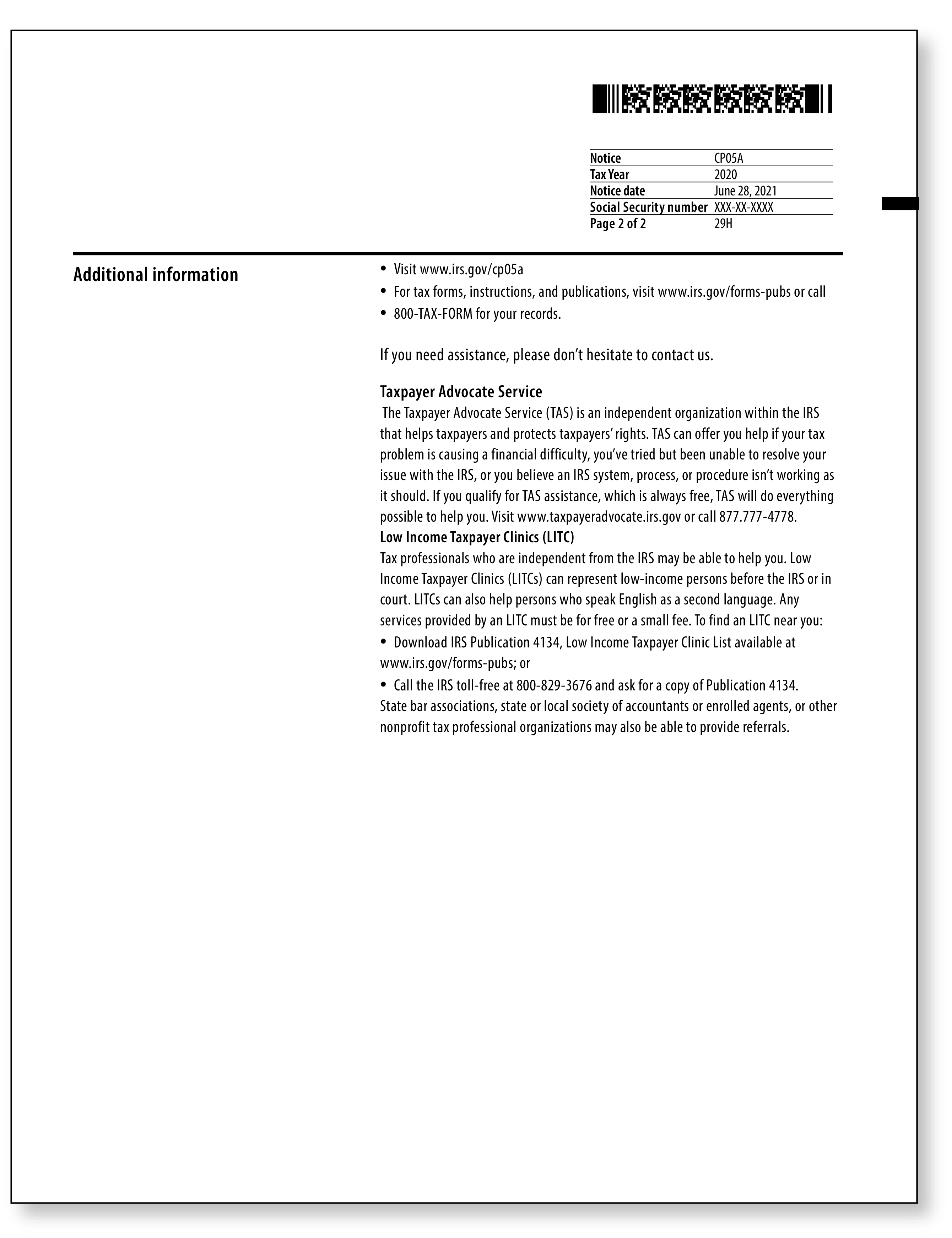 IRS Audit Letter CP05A - Sample 1