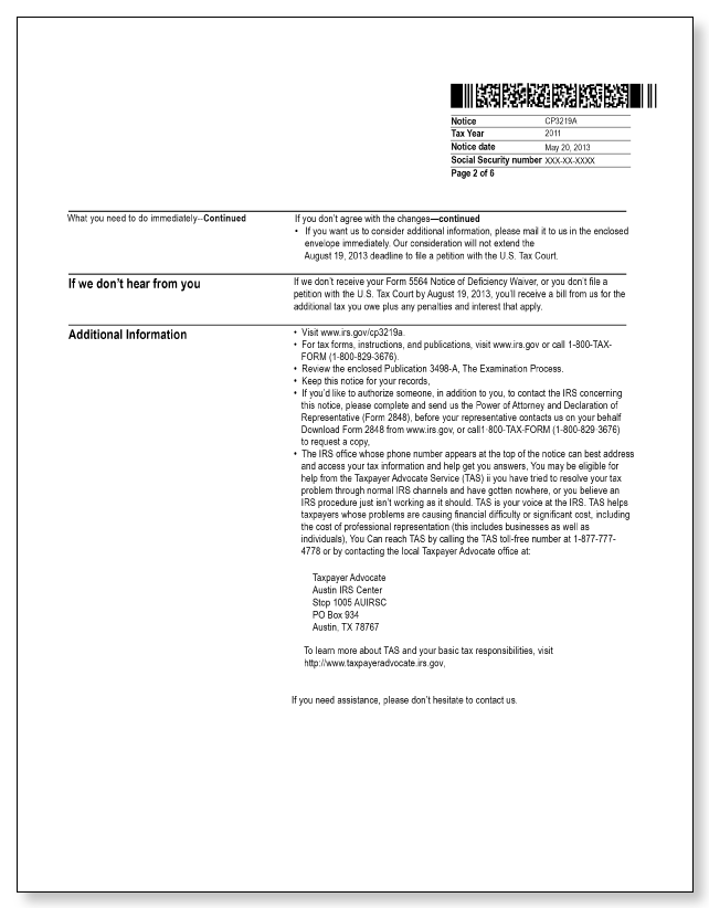 IRS Audit Letter CP3219A - Sample 1