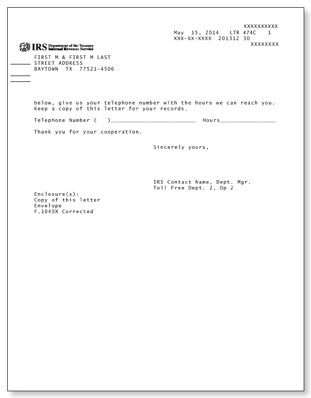 IRS Audit Letter 474C - Sample 1