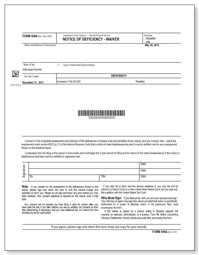 IRS Audit Letter CP3219A - Sample 1