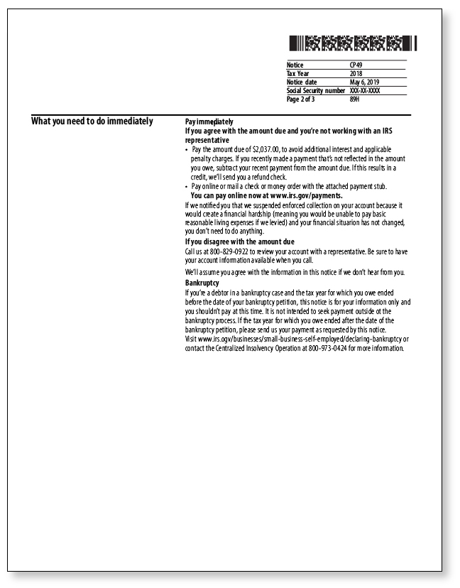 IRS Audit Letter CP49 - Sample 1