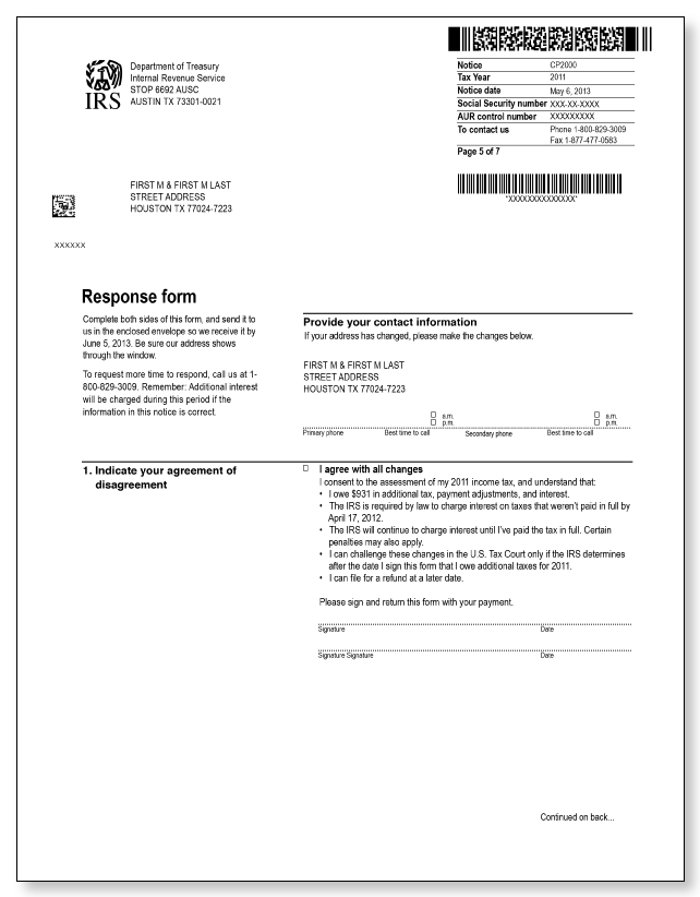 IRS Audit Letter CP2000 - Sample 3 