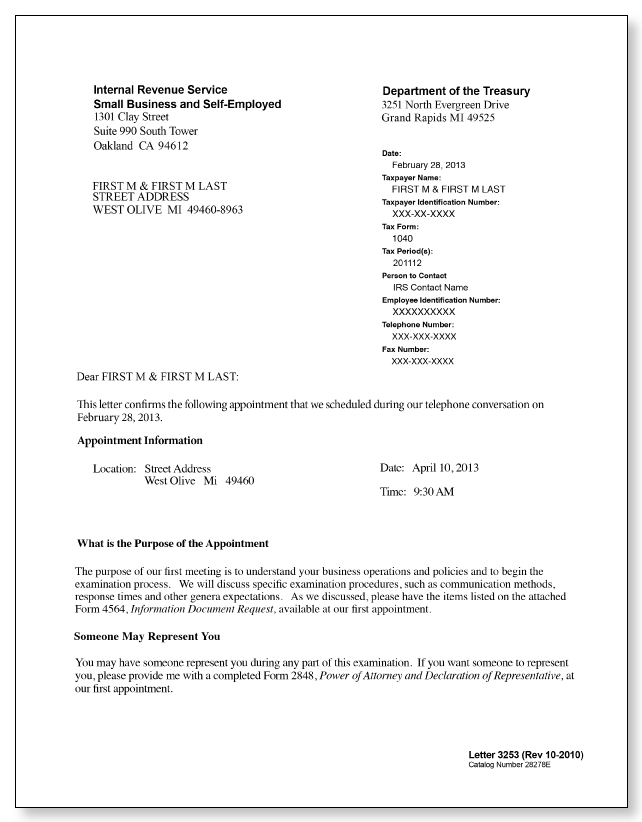 IRS Audit Letter 3253 - Sample 1 