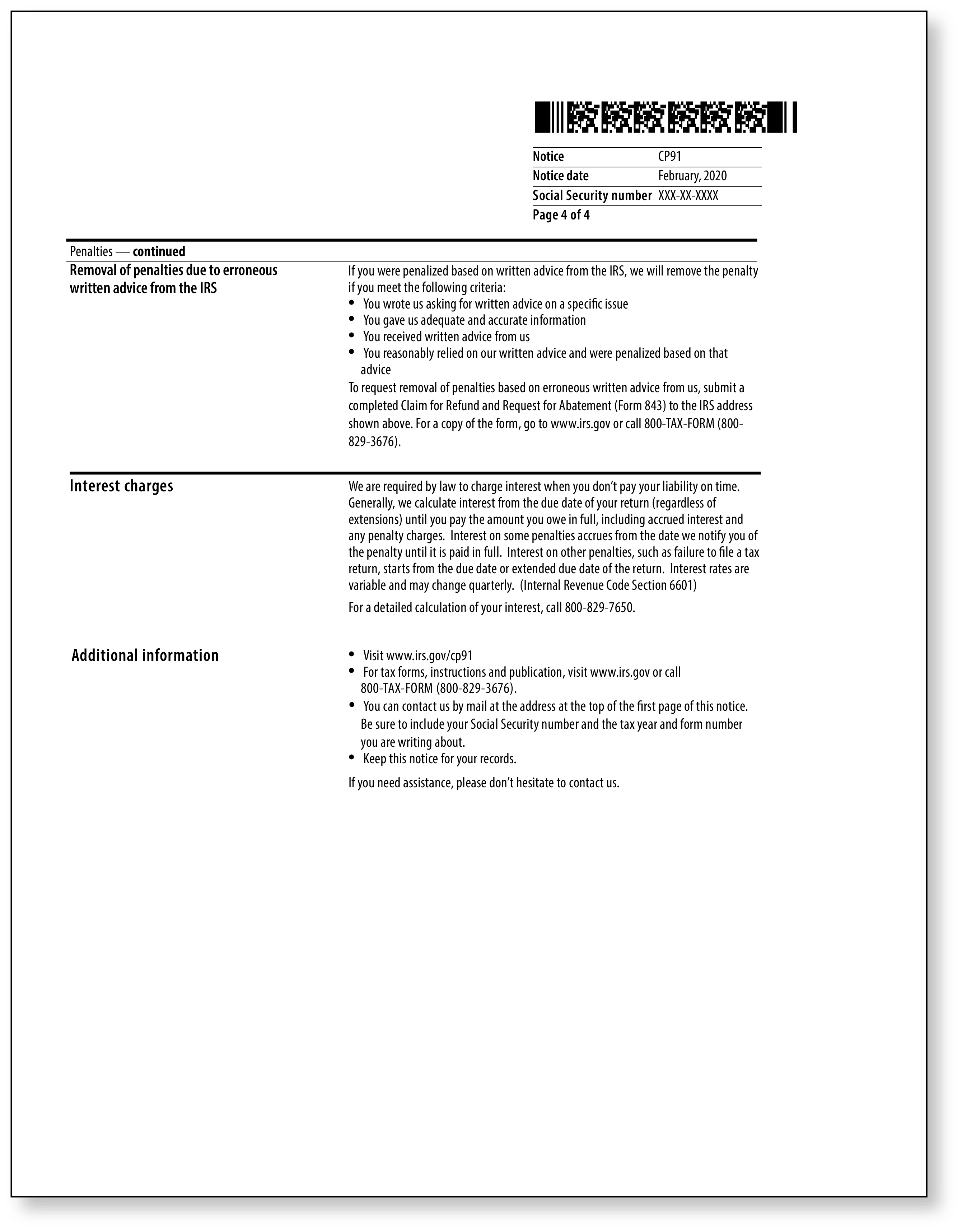 IRS Audit Letter CP91 – Sample 1