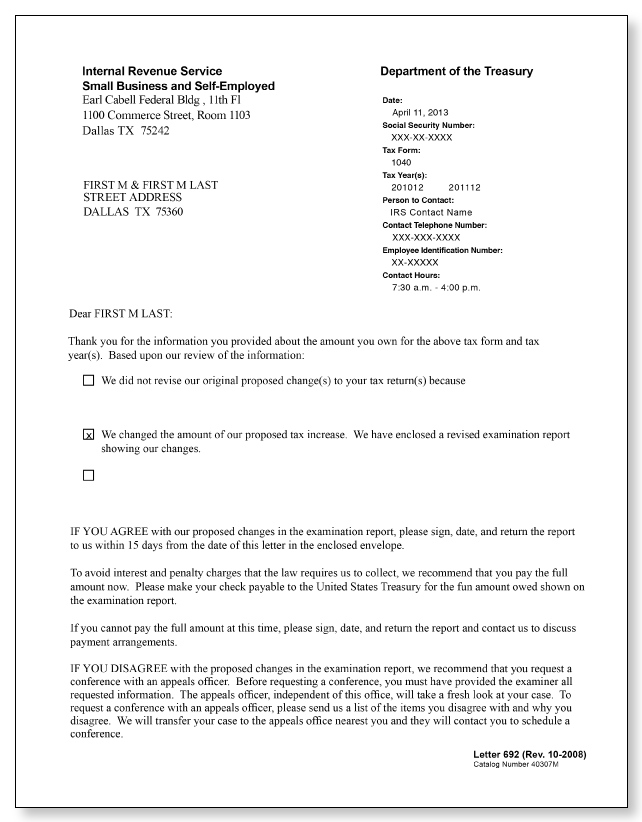 IRS Audit Letter 692 - Sample 1 