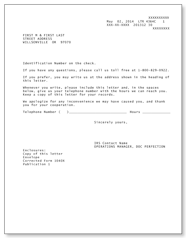 IRS Audit Letter 4364C - Sample 1 