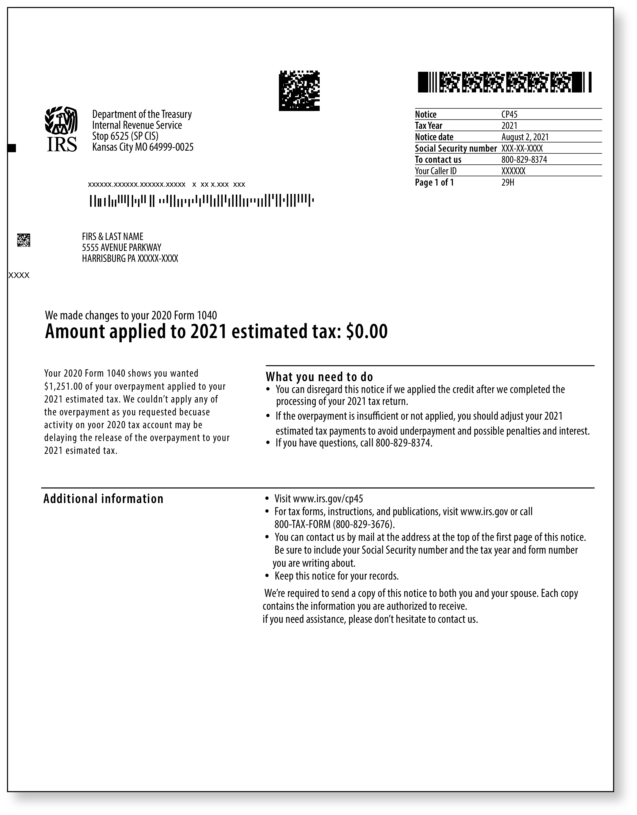 IRS Audit Letter CP45 – Sample 1