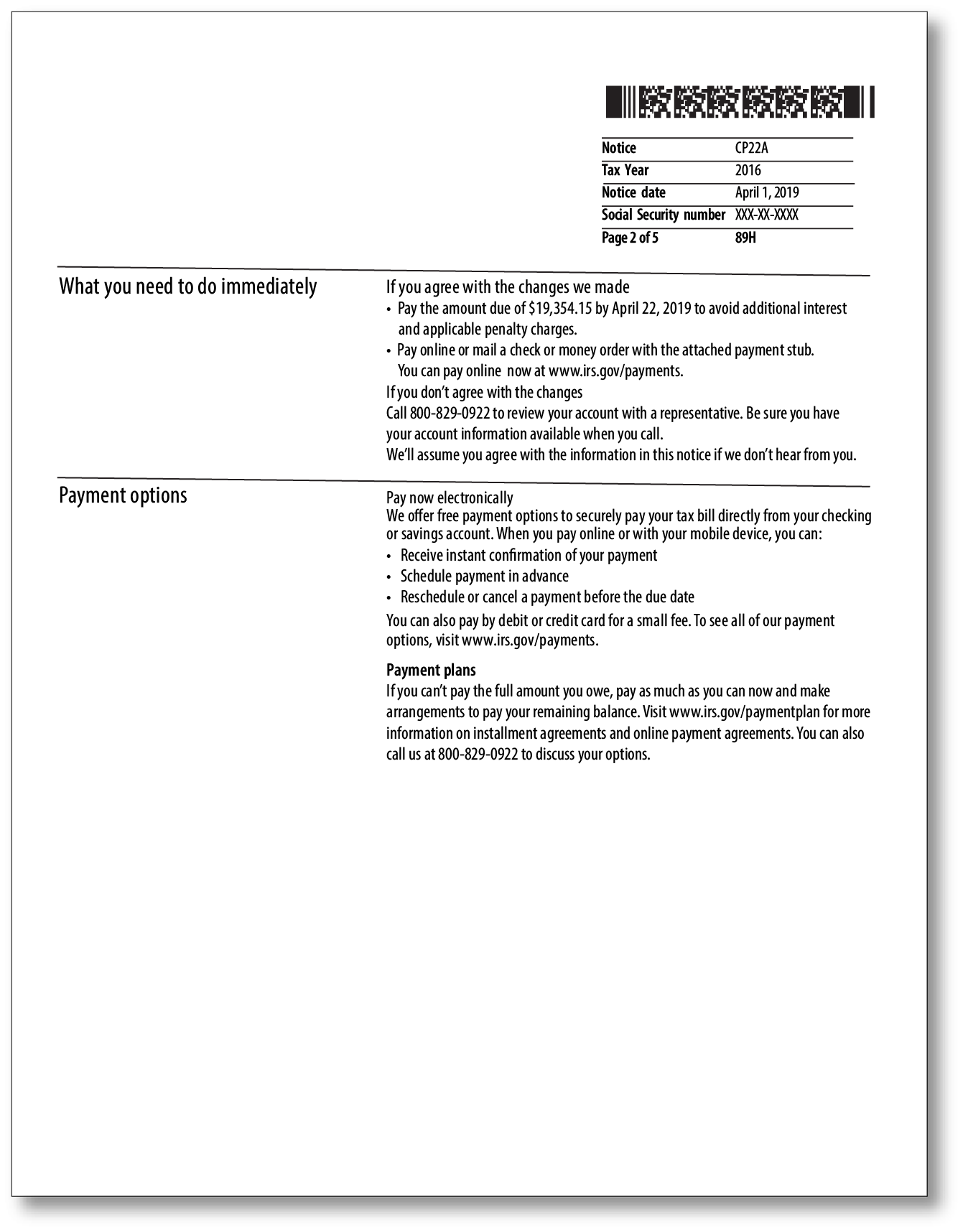 IRS Audit Letter CP22A - Sample 1