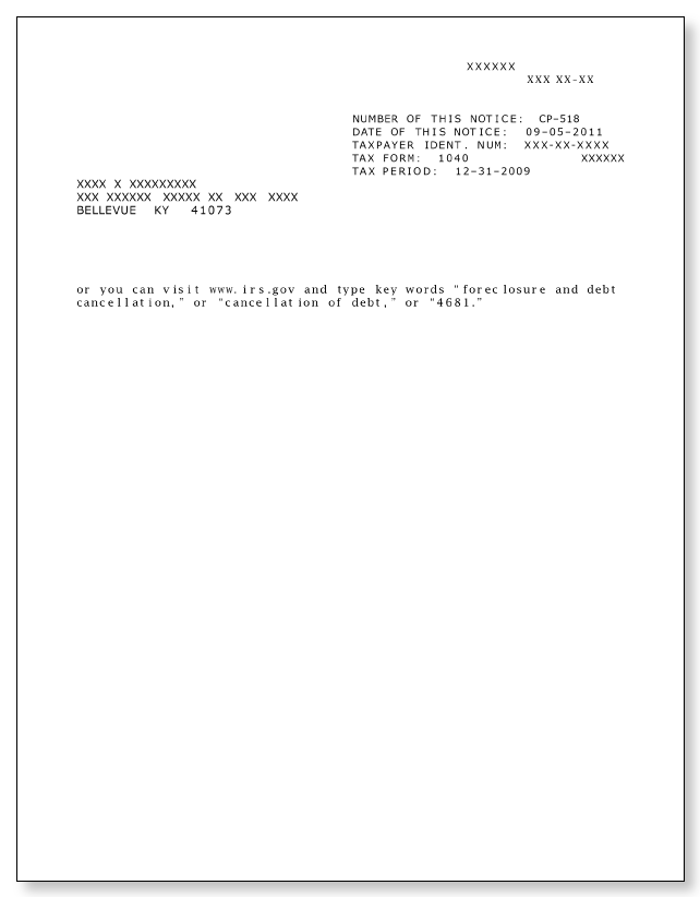 IRS Audit Letter CP518 - Sample 1 