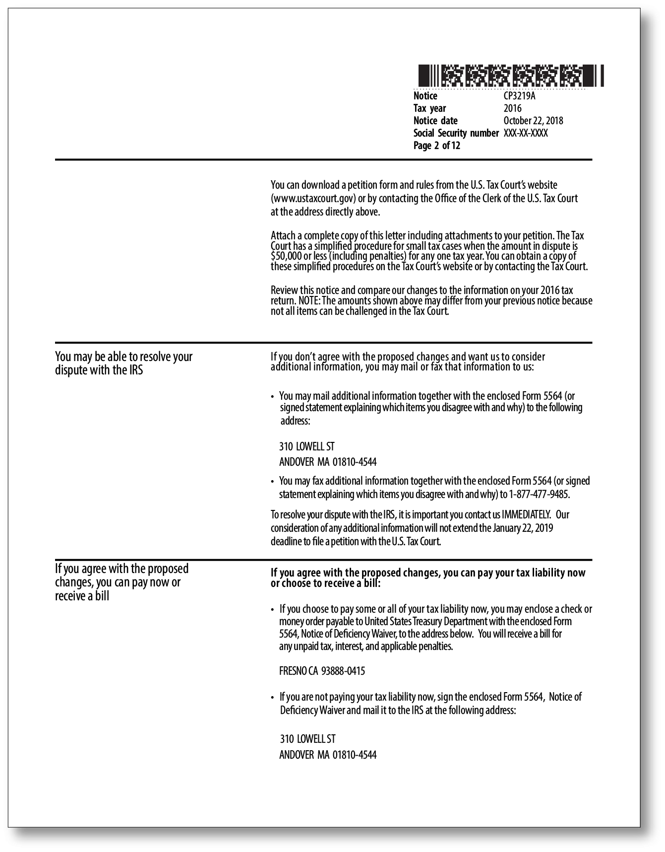 IRS Audit Letter CP3219A - Sample 2