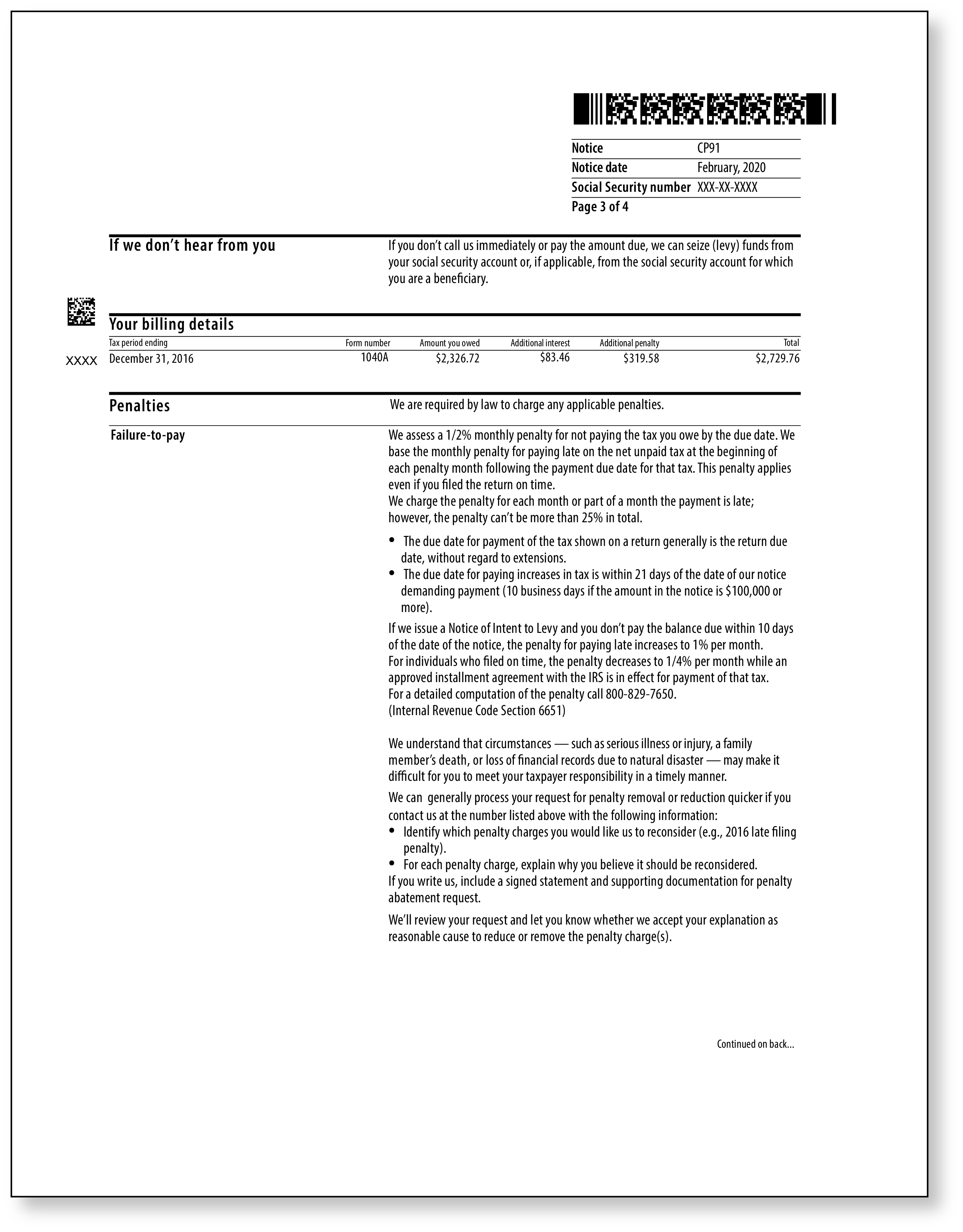 IRS Audit Letter CP91 – Sample 1