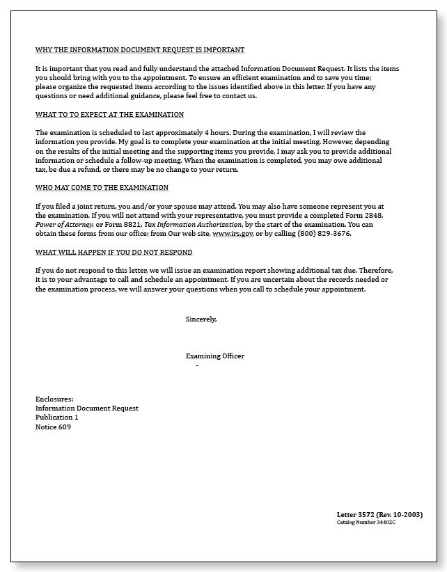 IRS Audit Letter 3572 - Sample 3 