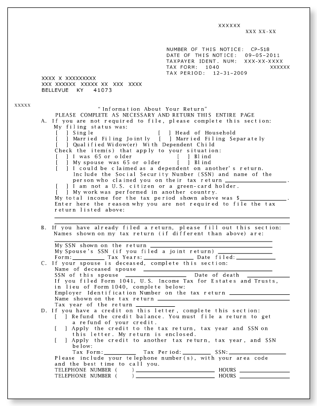 IRS Audit Letter CP518 - Sample 1 