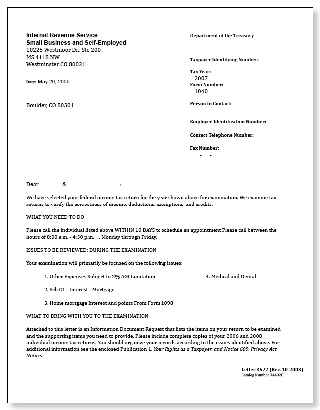 IRS Audit Letter 3572 - Sample 3 