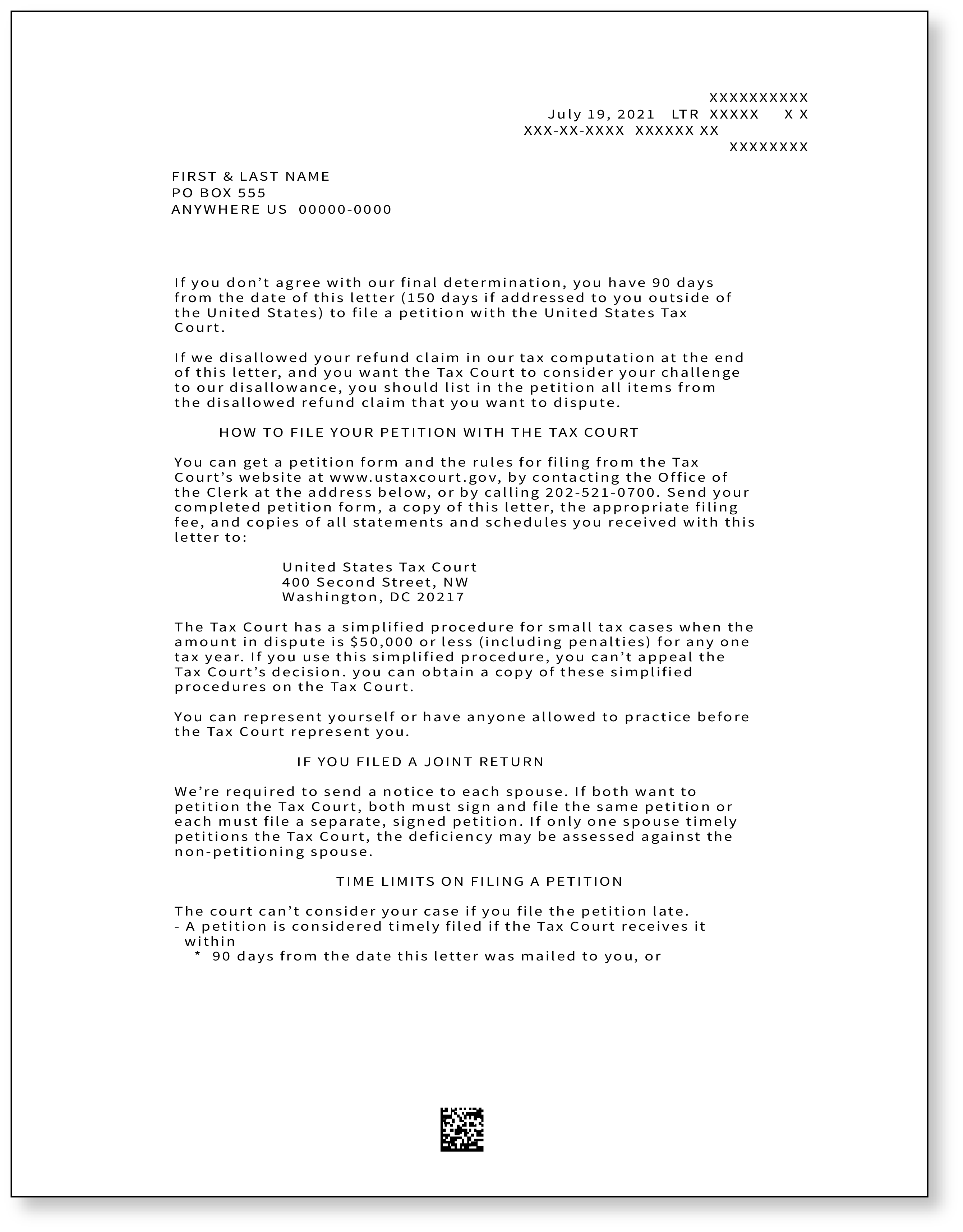 IRS Audit Letter 3219C - Sample 1