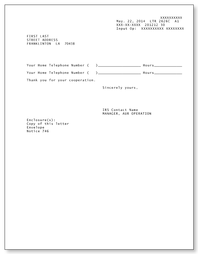 IRS Audit Letter 2626C - Sample 1