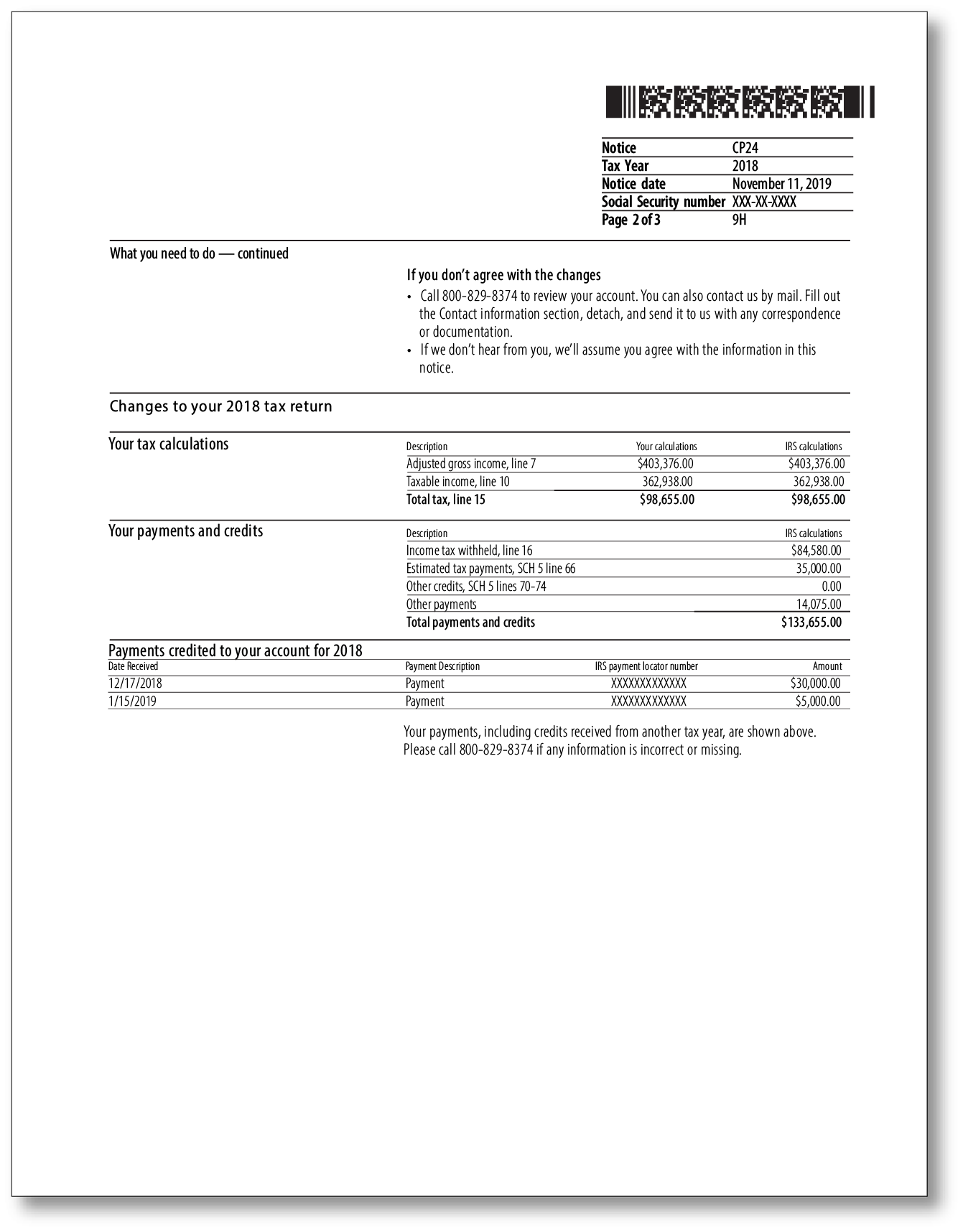 IRS Audit Letter CP24 - Sample 1