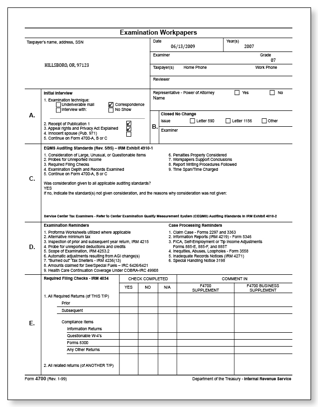 IRS Audit Letter 566(CG) - Sample 4