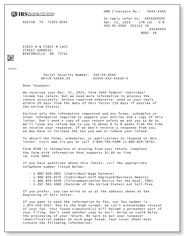 IRS Audit Letter 12C - Sample 1