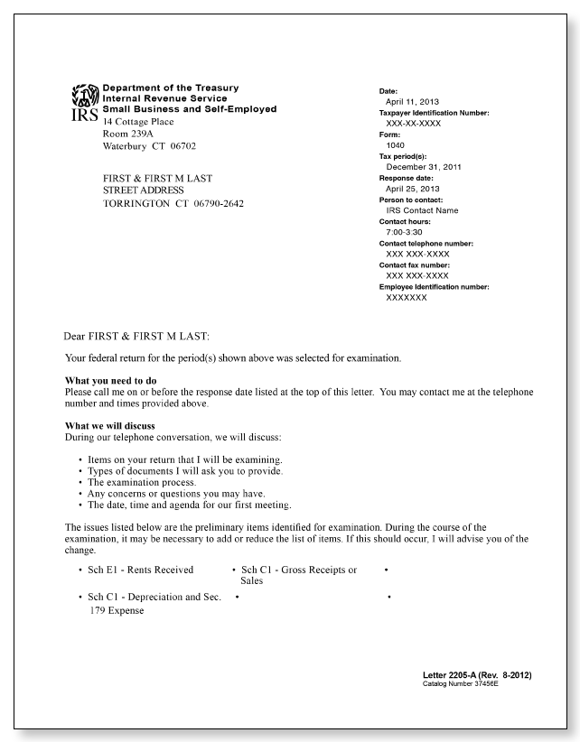 IRS Audit Letter 2205-A - Sample 7