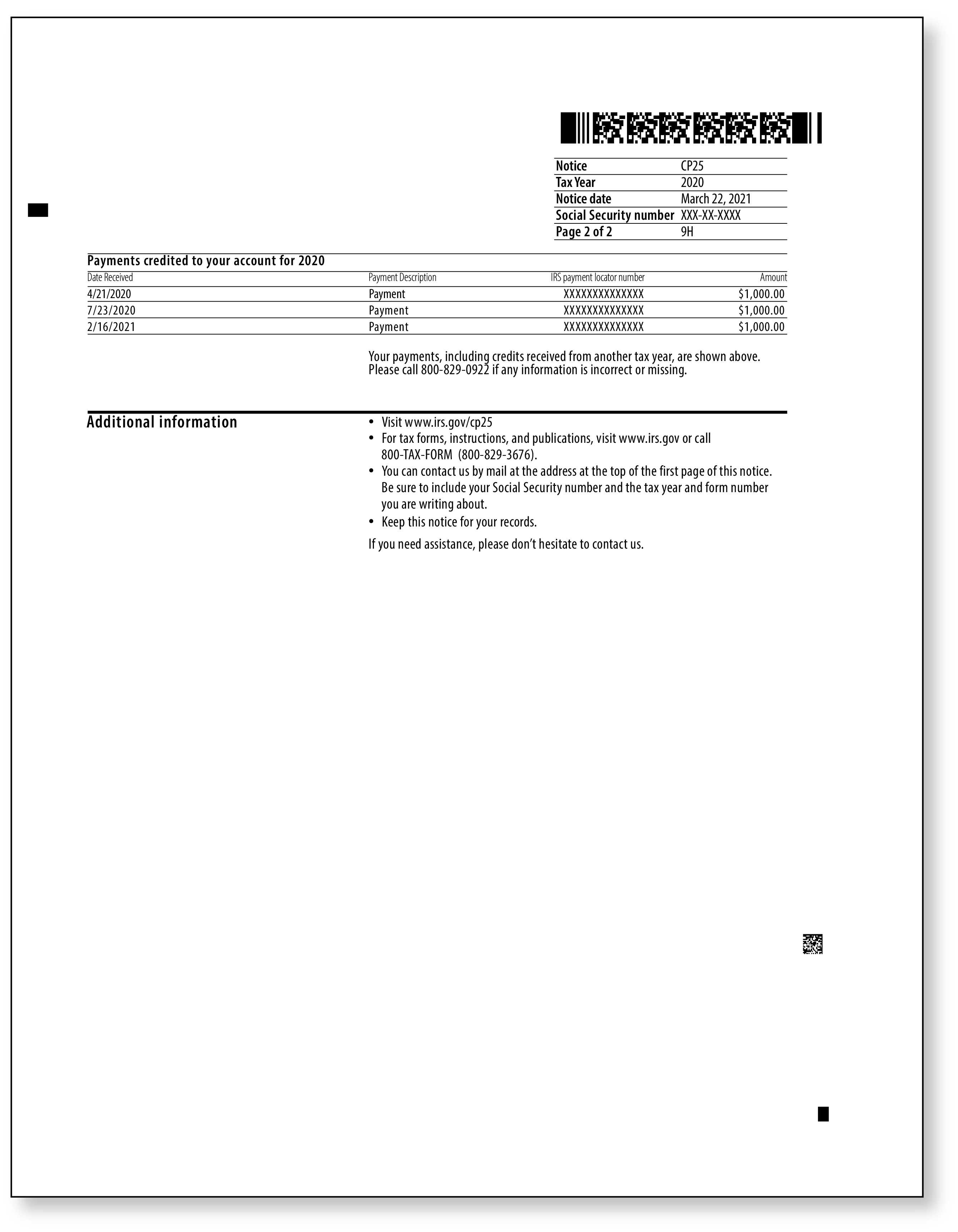 IRS Audit Letter CP25 – Sample 1