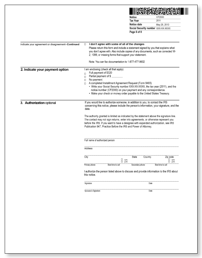 IRS Audit Letter CP2000 - Sample 1 