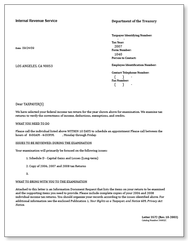 IRS Audit Letter 3572 - Sample 5 