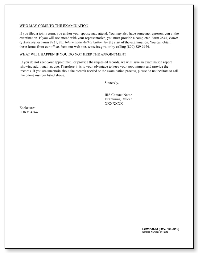 IRS Audit Letter 3573 - Sample 1 