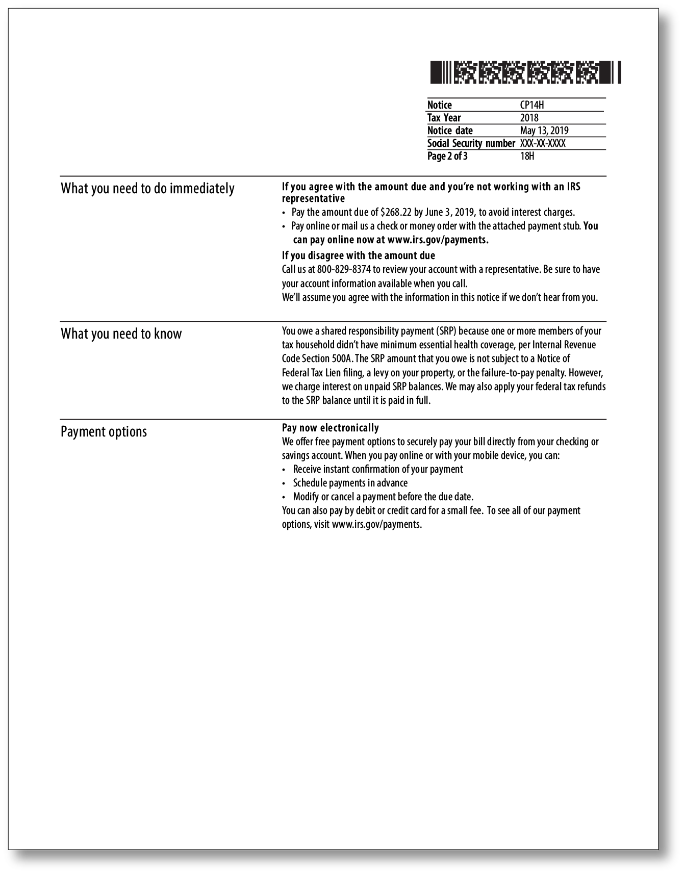 IRS Audit Letter CP14H - Sample 1