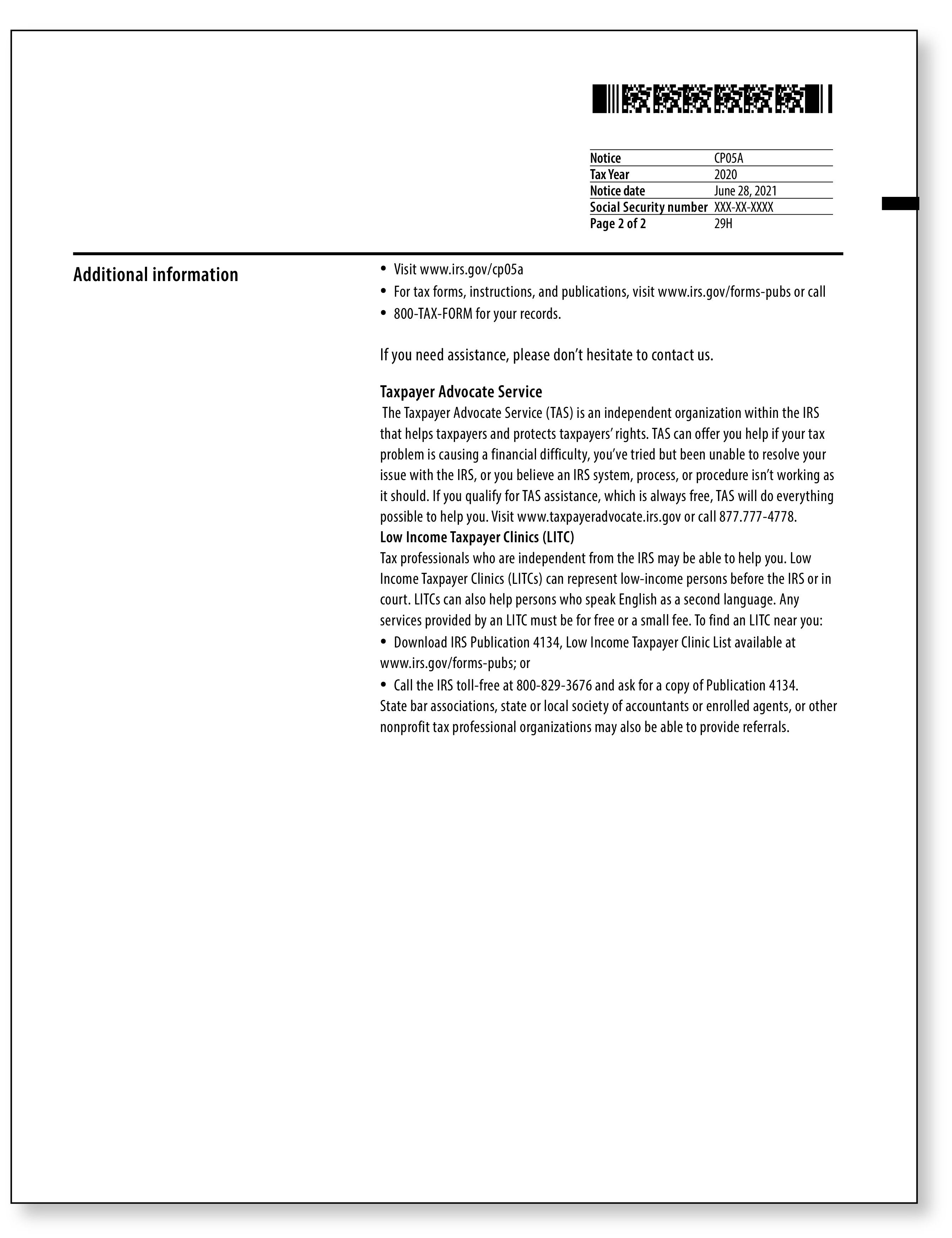 IRS Audit Letter CP05A – Sample 1