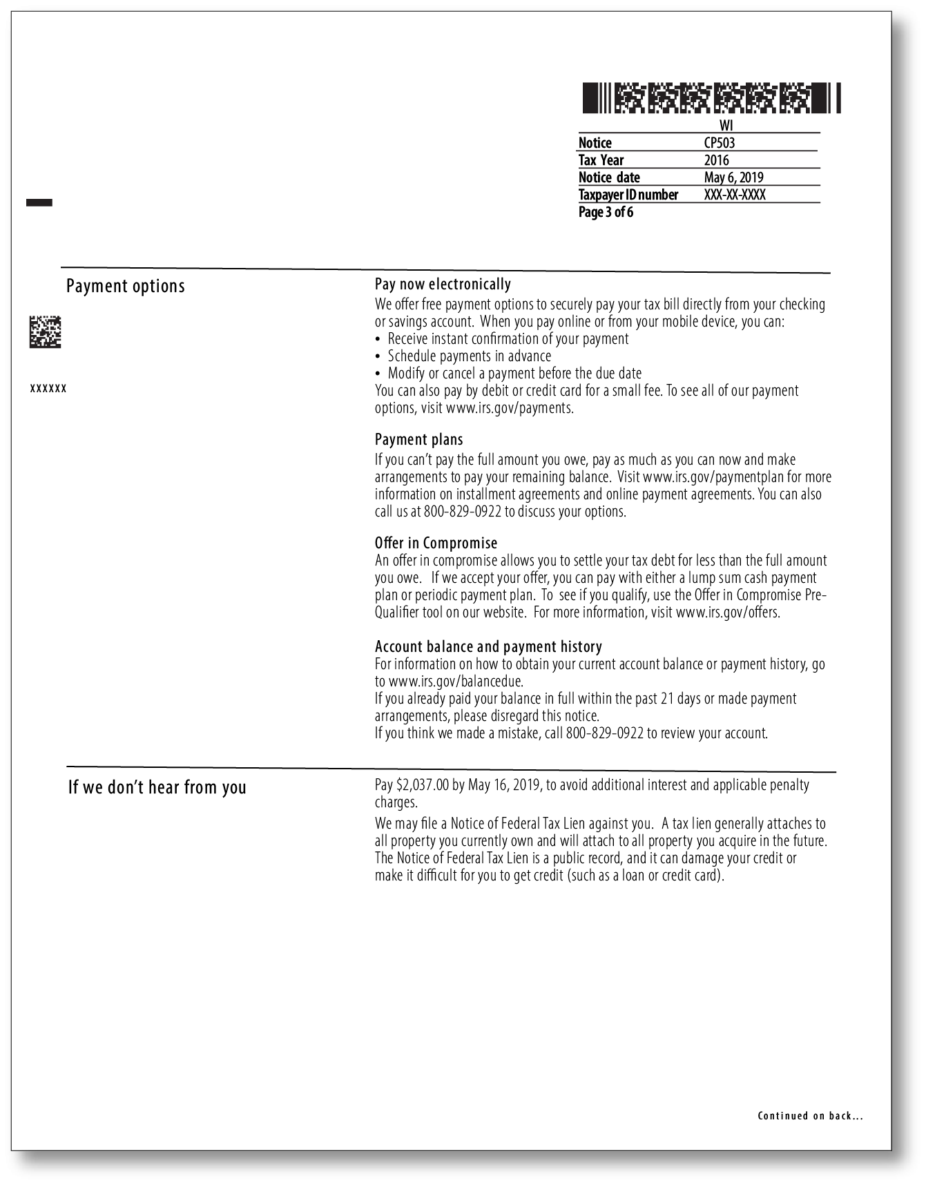 IRS Audit Letter CP503  Sample 1