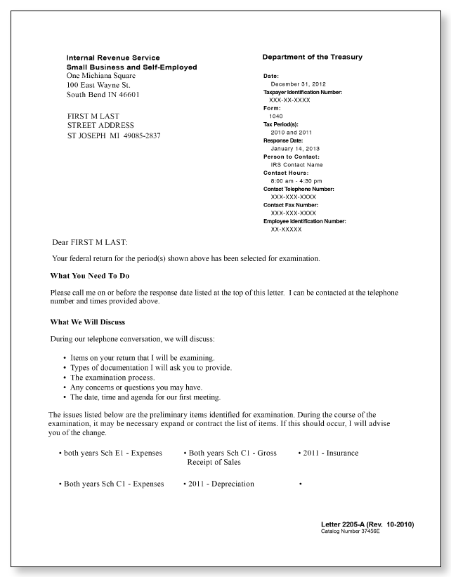 IRS Audit Letter 2205-A - Sample 2