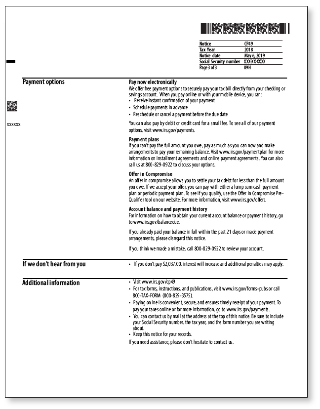 IRS Audit Letter CP49 - Sample 1