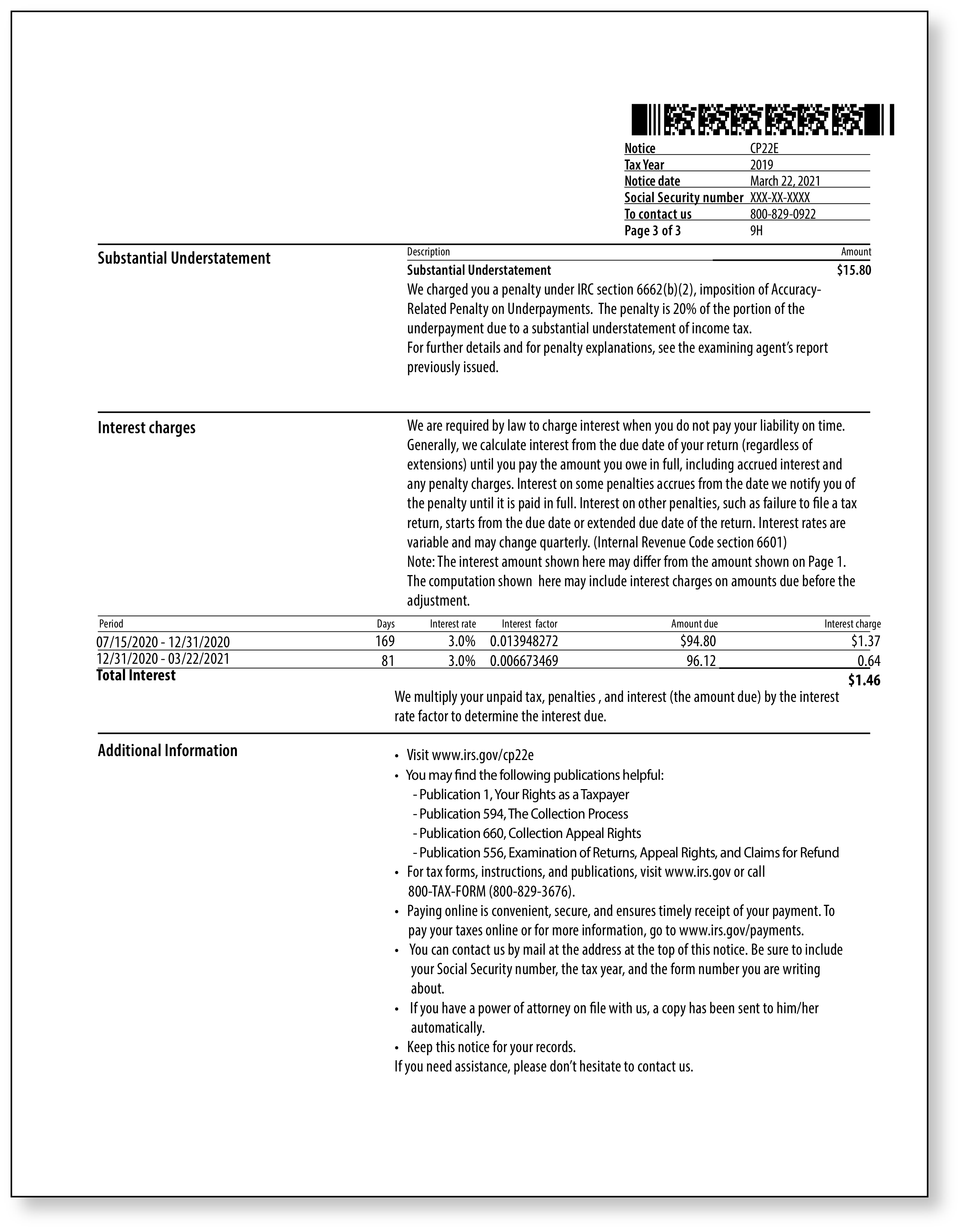 IRS Audit Letter CP22E - Sample 1