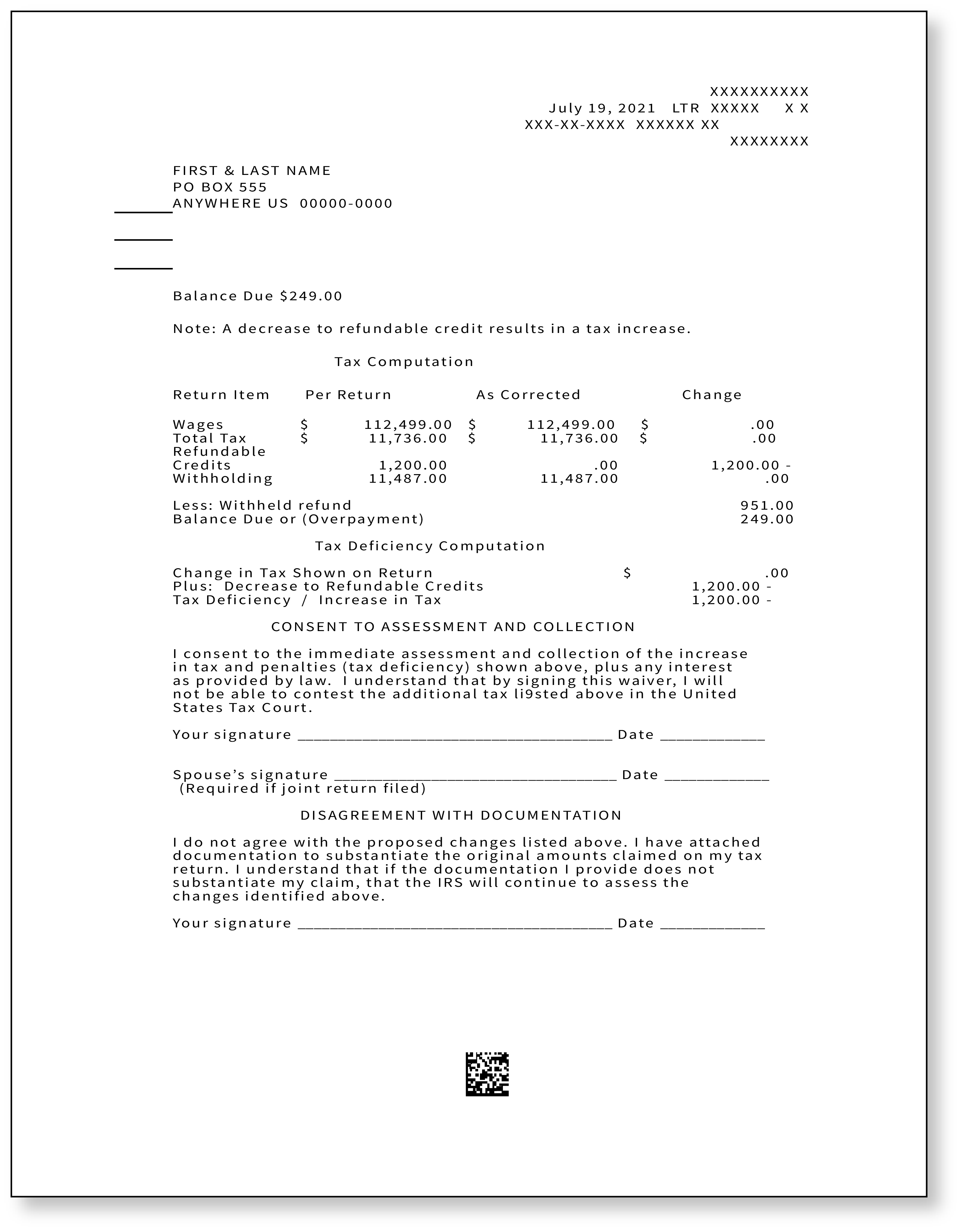 IRS Audit Letter 3219C - Sample 1